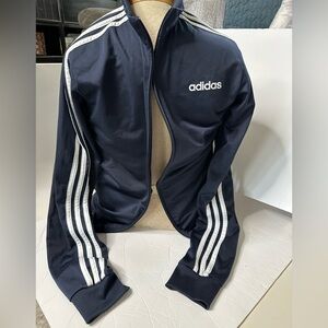 adidas Navy Blue Track Jacket with White Stripes